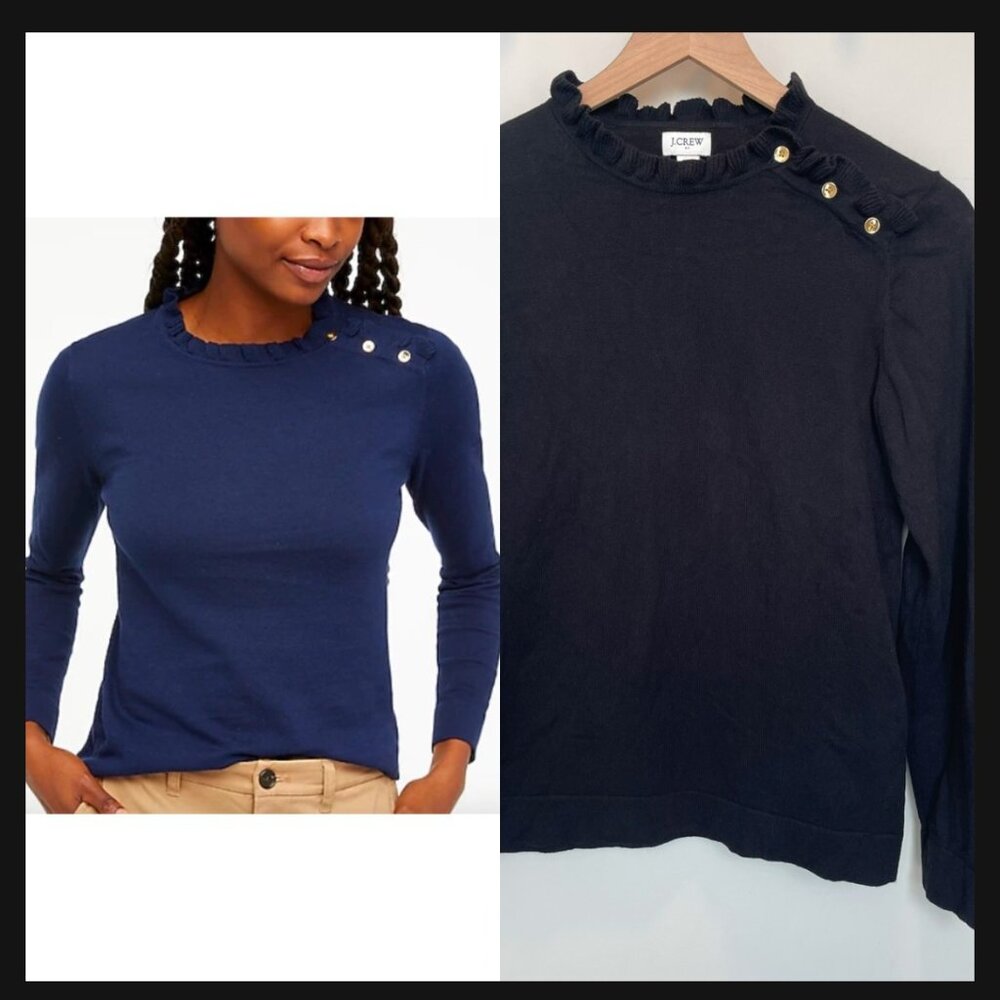 J. Crew Women's Cotton Ruffle Sweater with Accent Buttons - size S